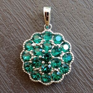 3/4 CT Round Swarovski Emerald Cluster Pave Necklace Pendant May Birthstone
